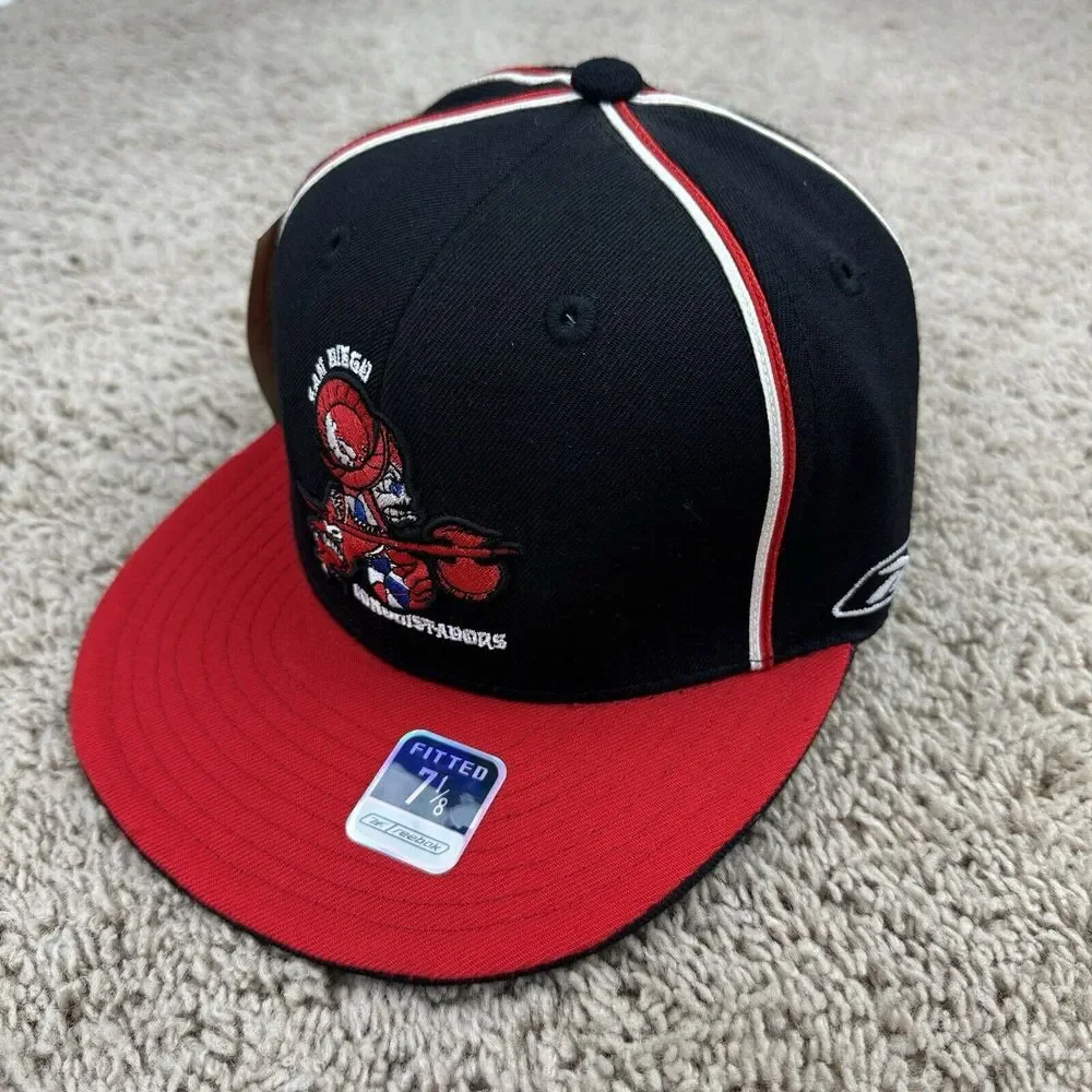 San Diego Conquistadors ABA Hat Reebok HWC Fitted 7 1/8 Black Red Logo Vtg‎ Cap